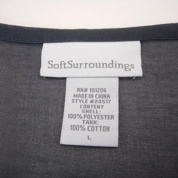 Soft Surroundings Womens L Sheer Blouse Minimalist Dark Blue-Gray 3/4 Sleeve - Picture 6 of 10